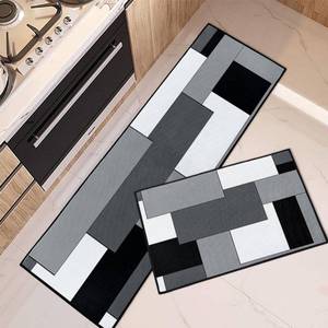 lot 19094 image: Tayney Black Grey Geometric Kitchen Rugs and Mats Non Skid Washable Set of 2, Checked Black Grey Mats for Floor, Rustic Minimalist Runner Rug Modern Abstract Kitchen Decor