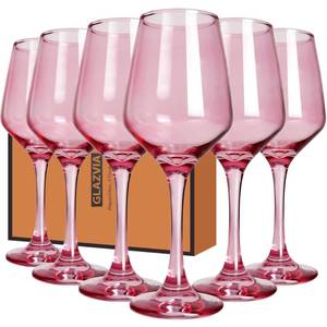 lot 19099 image: GLAZVIA Pink Wine Glasses Set of 6, 12oz Stemmed Glasses, Thick & Colored, Dishwasher Safe Stemware for Red or White, Gift for Party, Holiday, Anniversary, Restaurant, Home Bar, Daily Use