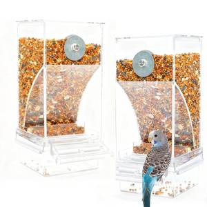 lot 19100 image: 2Pcs Automatic Bird Feeder for Cage No Mess Parakeet Feeder Seed Food Container Feeding Station Cage Accessories for Small Birds Parrot Cockatiel Canary Lovebirds (Cracked Lid)