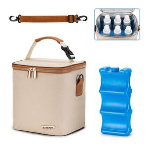 lot 19101 image: BABEYER Breastmilk Cooler Bag with Ice Pack Fits 6 Baby Bottles Up to 9 Ounce, Baby Bottle Bag with Shoulder Strap for Nursing Mom Daycare, Cream