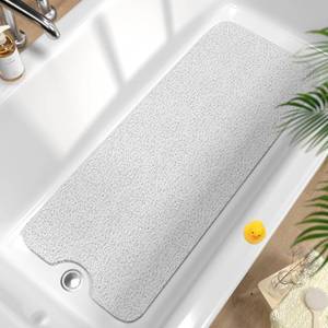 lot 19102 image: HITSLAM Non Slip Bathtub Mat 40 x 16 Inch, Extra Long Bath Mat for Tub, Soft PVC Loofah Shower Floor Mat with Drain, Quick Drying Bathroom Tub Mat for Wet Area, Without Suction Cup, White