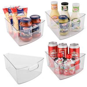 lot 19106 image: Sorbus Wedge Storage Bin Organizer Lazy Susan organizer with Front Handle for Corner Cabinet, Great Sector Shaped Container Bins for Kitchen, Pantry, Bathroom, Clear Plastic (4-Pack)