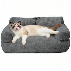 lot 19122 image: FAMIDGE Plush Cat Couch Bed - Cat Bed for Indoor Cats, Dog Sofa Bed, Cotton Fleece Calming Pet Couch with Removable Cover, Breathable Pet Sofa for SmallMedium Pets (26�18�12in, Dark Grey) (USED)