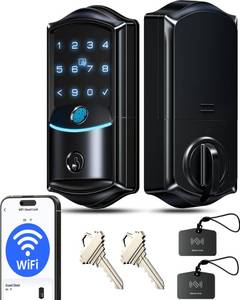 lot 19127 image: Veise VE027 Built-in Wi-Fi Smart Lock, Fingerprint Keyless Entry Front Door Lock, App Remote & Voice Control, No Hub Needed, Touchscreen Keypad Deadbolt, IP65 Waterproof, BHMA Grade 3, Matte Black