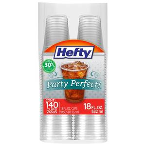 lot 19135 image: Hefty Party Perfect Clear Plastic Cups, 18 Ounce, 140 Count