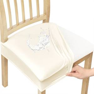 lot 19136 image: Smiry Waterproof Pu Leather Seat Covers for Dining Room Chairs Set of 8, Stretch Fit Removable Washable Kitchen Chair Seat Slipcovers Protector, No Rear Covers, Beige