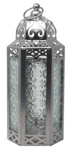 lot 19148 image: VELA LANTERNS 10.5 Moroccan Candle Lantern Decorative Candle Holder Lamp for Table or Hanging, Ramadan Decorations, Indoor Home Decor, Outdoor Patio or Porch, Silver Metal, Clear Glass, Medium