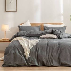 lot 19150 image: BESTOUCH Duvet Cover Set 100% Washed Cotton Linen Feel Super Soft Comfortable Chic Lightweight 3 PCs Home Bedding Set Solid Dark Grey King