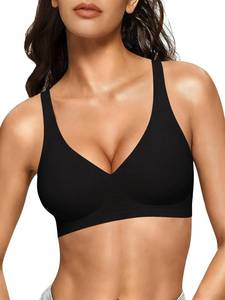 lot 20155 image: COCOMARTS Jelly Bras for Women No Underwire Seamless Push Up Comfortable Tshirt Everyday Deep V Bra with Support and Lift Dark Black X-Large
