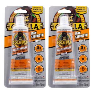 lot 20165 image: Gorilla Max Strength Construction Adhesive, Clear Glue, 2.5 Ounce Squeeze Tube (Pack of 2) - Gap Filling and Waterproof