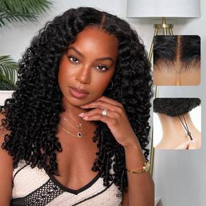 lot 20167 image: Liqusee 7x6 Burmese Curly Glueless Wigs Human Hair Pre Plucked Pre Cut 250% Density Drawstring Wig for Black Women 7x6 HD Lace Front Wigs Human Hair Glueless Wear and Go Nautural Color 16 Inch