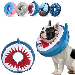 lot 20171 image: SCENEREAL Dog Cone Alternative After Surgery Pet Recovery Collar for Small Medium Large Dogs Cats, Adjustable Inflatable Donut to Prevent Licking, Shark Print E-Collars