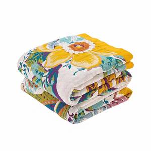 lot 20184 image: KMBFWU Farmhouse Throw Blanket, 60x 80 Boho Throw Blankets for Couch Cover, 100% Cotton Bohemian Vintage Quilt for All Seasons Reversible Florals Lightweight Picnic Blankets Home Decoration