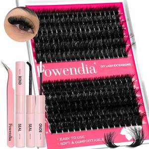 lot 20185 image: Fowendia Lash Clusters Kit Fluff 80D 100D Individual Lashes D Curly Cluster Eyelash Extensions 10-18mm DIY Lash Extension Kit Lash Bond and Seal Waterproof, Lash Applicator, Thick False Eyelashes Kit (pieces missing)(case cracked)