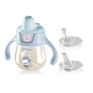 lot 20194 image: POTATO Sippy Cups For Toddlers with Straw Spill Proof, PPSU Learner Cup with Handle for Boy, Water Bottle for Baby 6 Months with 2 Type of Spout, 6 Ounce Blue