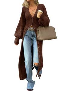 lot 20226 image: Saodimallsu Womens Long Cardigans V Neck Button Down Chunky Knit Dusters Sweater Coat Fall Trendy Maxi Sweater Dress Brown