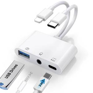 lot 20235 image: USB C & Lighting to 3.5mm Headphone Adapter, 3-in-1 USB OTG Camera Adapter & Aux Headphone Splitter, Supports ChargingAudioData Transfer for iPhone 171615141312, Samsung Galaxy S2524, Laptops