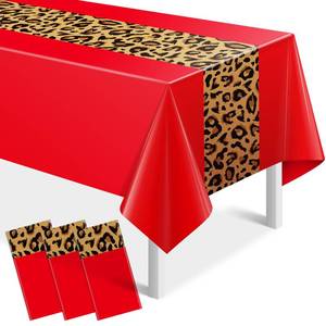 lot 20255 image: 3 Pack Leopard Print Party Tablecloth Decorations, Safari Animal Cheetah Plastic Table Cloth Red Leopard Runner Disposable Rectangle Table Cover for Baby Shower Birthday Party Supplies, 54x108 Inch
