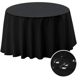 lot 20269 image: BYDOLL Table Cloth 60 Inch Round Tablecloth Fits Max50 Inch Diameter Table Top,Black Polyester Washable Wrinkle-Free Spillproof Tablecloth for Party Patio Cover