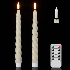 lot 20275 image: Eldnacele Flameless Flickering Taper Candles with Remote and Timer, Battery Operated Spiral Window Real Wax Candles Ivory LED Candlesticks for Dinner Home Indoor Holiday Decor(2pcs, 0.78� 9.75)