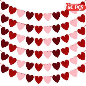 lot 20276 image: 6PACK Valentines Garland, 60PCS Hearts Valentines Party Decorations, Felt Valentines Day Banner, Pink Red Burgundy Valentine Banner Adjustable Felt Heart Garland for Wedding Birthday Anniversary