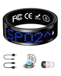 lot 20278 image: UniJethro Smart Ring for Women & Men with Display, Health Ring with Heart Rate, Sleep Monitor, IP68 Waterproof Fitness Ring, Fitness Tracker Ring, No APP Fee for iPhone and Android (Black, 8#)