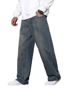 lot 20293 image: QGRSWBC Baggy Jeans Men Wide Leg Hip Hop Jeans Mid Rise Denim Pants Loose Fit Skater Trousers Retro Blue L