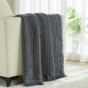 lot 1167 image: Exclusivo Mezcla Twin Size Knit Blanket with Fringes for Bed, Reversible Super Soft and Warm Woven Boho Throw for All Season, Home Decor, 60x80, Dark Grey