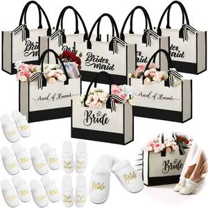 lot 1179 image: Riyiper 16 Pcs Bridesmaid Gift Tote Bags and Wedding Slippers Will You Be My Bridesmaid Proposal Reusable Makeup Canvas Grocery Bags for Bridal Shower Bachelorette Party Favors