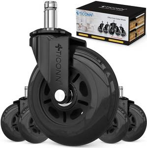 lot 1204 image: TICONN Office Chair Caster Wheels Set of 5 for Tile, Hardwood Floors and Carpets, Universal Fit for Most Chairs (Black)