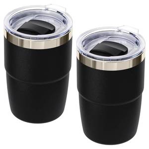 lot 2035 image: Cafezi 8 oz Small Coffee Cup with Magnetic Lid, Ceramic-Lined 188 Stainless Steel, Double-Wall Vacuum Insulated, Stackable, Dishwasher Safe, Mini Tumbler for On-the-Go, 2 Pack, Black