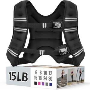 lot 2042 image: Zeerun Weighted Vest for Women & Men with Reflective Stripe and Adjustable Buckle, Comfortable & Durable Rucking Vest for Walking, Running & Strength Training, 15LBS-Black