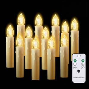 lot 2054 image: JOSU Flameless Christmas Trees Candles, 12Pcs Led Flickering Lights Battery Operated Candlesticks with Remote TimerClips, Warm White Window Taper Candles for Home Wedding Halloween Birthday Decor