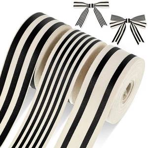 lot 2063 image: Juinte 3 Rolls 1 Inch x 18 Yards Black White Stripe Ribbon Vintage Striped Fabric Ribbon Natural Cotton Wrapping Accessories for DIY Craft Home Wedding Party Decor, 3 Styles