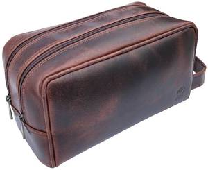 lot 2068 image: RUSTIC TOWN Leather Toiletry Bag for Men - Travel Shaving Ditty Kit - Bathroom Shower Toiletries Organizer - Leather Cosmetic Bag for Women (Walnut Brown)