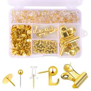 lot 2069 image: 310 Pcs Gold Push Pins Set Thumb Tacks Decorative Push Pins for Cork Board with Push Pin Hook Pushpin Clip 5 Style Office Accessories for Cork Board Map Office (Gold)
