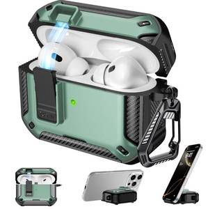 lot 2076 image: RFUNGUANGO Compatible AirPods Pro 2nd Generation Case with Phone Holder and Compatible Back Magnetic Suction Function, Suitable for AirPods Pro 2 Case, Green