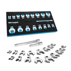 lot 2086 image: DURATECH 38 Drive Crowfoot Wrench Set with 2 Extension Bars, SAE & Metric, 19-Piece, 10-22mm & 38-78, CR-V Steel, with EVA Foam Tool Organizer