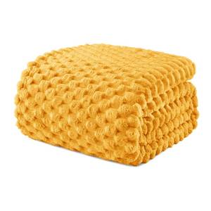 lot 2100 image: Exclusivo Mezcla Fleece Queen Blanket for Bed, Extra Large Fuzzy Mustard Yellow Bed Blankets, Soft Cozy Plush Sofa Throws for All Seasons, 90x90 Inches