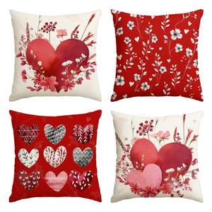 lot 2102 image: AVOIN colorlife Valentines Day Love Heart Red Throw Pillow Covers, 18 x 18 Inch Flowers Leaves Anniversary Wedding Cushion Case Decoration for Sofa Couch Set of 4