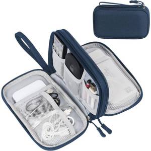 lot 2125 image: FYY Electronic Organizer, Travel Cable Organizer Bag Pouch Electronic Accessories Carry Case Portable Waterproof Double Layers Storage Bag for Cable, Cord, Charger, Phone, Earphone, Medium Size, Navy