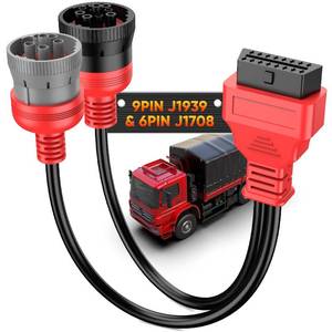 lot 2135 image: Autel Original OBD to Green Type2 9 Pin J1939 and 6 Pin J1708 Split Y Cable for Diesel Truck Diagnostics, 9Pin and 6Pin Male to 16Pin OBDII Female Splitter Adapter, OBD to OBD2 16 Pin Diagnostic Tool