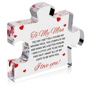 lot 2148 image: to My Man - Engraved Acrylic Block Puzzle 4.1 x 3.5 inch Gifts for Him for Husband - Fiance Birthday Gifts, Valentines Day Gift for Boyfriend - Cool Wedding Couple