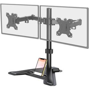 lot 3708 image: MOUNT PRO Dual Monitor Stand, Free-Standing Full Motion Monitor Desk Mount Fits 2 Screens up to 27 inches,17.6lbs with Height Adjustable, Swivel, Tilt, Rotation, VESA 75x75 100x100, Black