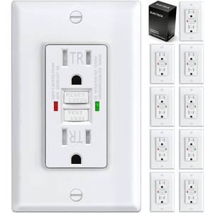 lot 3711 image: ELECTECK 10 Pack GFCI Outlets 15 Amp, Tamper Resistant (TR), Self-Test GFI Receptacles with LED Indicator, Ground Fault Circuit Interrupter, Decor Wallplate Included, UL Listed, White