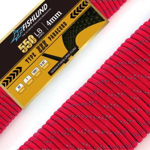 lot 4397 image: FISHLUND Reflective Paracord 550 lb, 7 Strand Paracord Rope 100ft 4mm, Nylon Parachute Cord for Camping, Imperial Red