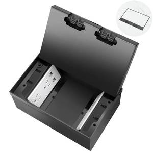lot 4409 image: Vagueior Recessed Flat Hidden Floor Electrical Outlet Kit, with 4  15A Receptacle Outlet & 5V2.1A USB Charging Port, 2RJ45 Port Datacom Receptacle, Waterproof Electrical Outlet Cover Box, Black