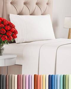 lot 4413 image: Twin Size 3 Piece Sheet Set - Comfy Breathable & Cooling Bed Sheets Set - Hotel Luxury Bedding for Women, Men, Kids, Teens, Boys & Girls - Deep Pockets, Soft, Wrinkle Free - Oeko-Tex - Antique White