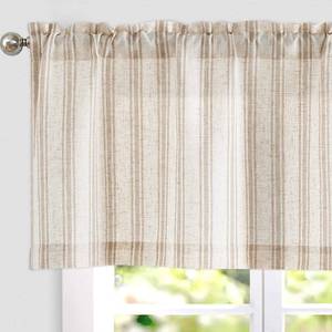 lot 4414 image: JINCHAN Striped Valance Window Treatment Linen Valance for Windows Small Window Farmhouse Curtain Light Filtering Flax 16 Inch Length Rod Pocket 1 Panel Tan on Linen