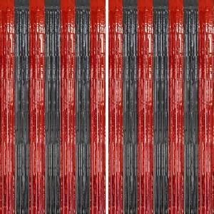 lot 4428 image: DECOCKRAT 2 Pack Foil Fringe Backdrop - Red&Black Shiny Tinsel Curtains for Party DecorationPhoto Booth Props - 3.3x6.6 FT Metallic Foil Backdrop for Birthday, Wedding, Graduation, Christmas.